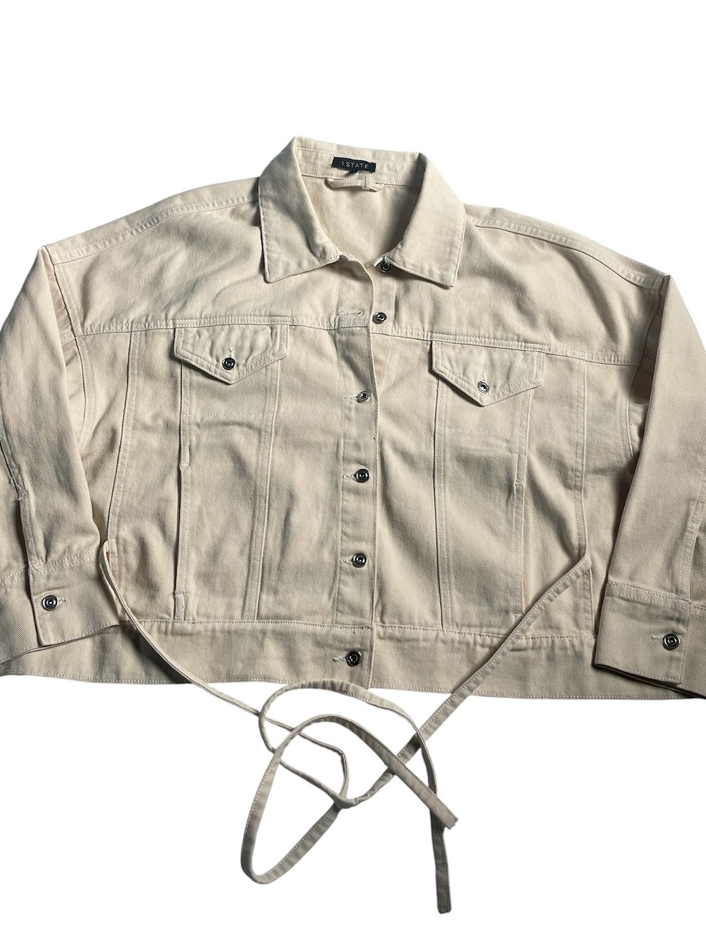1. State Cream Cropped Tie-Waist Jean Jacket